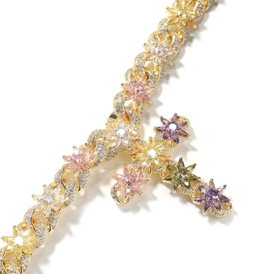 Icy Flower Infinity Link Chain Cross Pendant Necklace Prong Setting AAAAA CZ - DripVault