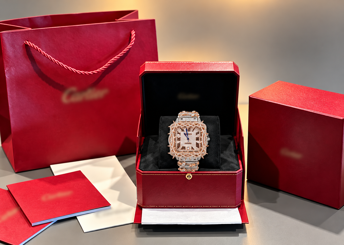 Moissanite Two Tone Carti with Torn Bezel with Box and Papers