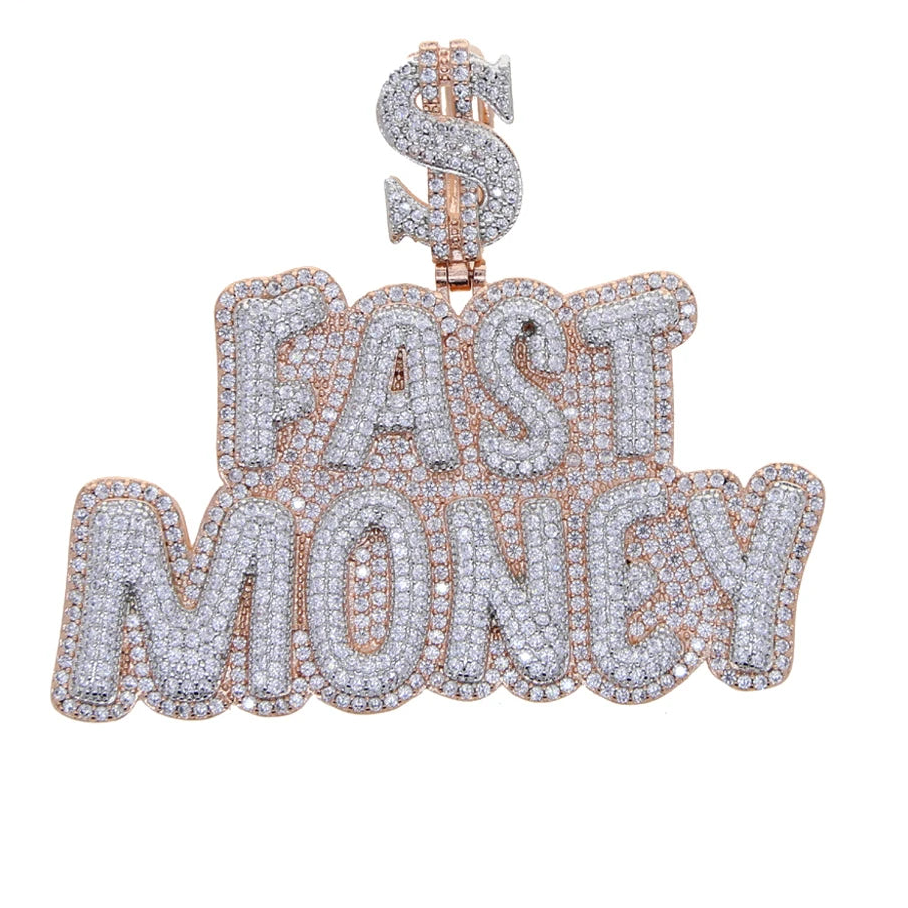 New Iced Out Bling Crown Letters Money Pendant Necklace Two Tone Color CZ Zircon Dollar Symbol Necklaces Men's Hip Hop Jewelry - DripVault