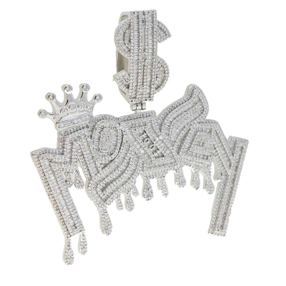 Iced Out Bling Two Tone Color CZ Letters Pendant Necklace Cubic Zirconia Various Design Badge Men Women Fashion Hip Hop Jewelry - DripVault