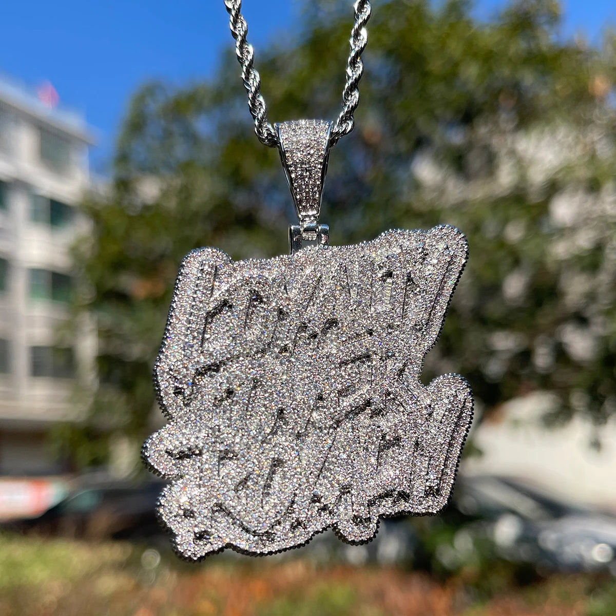 Bubble Letter New Iced Out Bling CZ Loyalty Over Royalty Pendant Necklace Cubic Zirconia Two Tone Color Charm Men HipHop Jewelry - DripVault