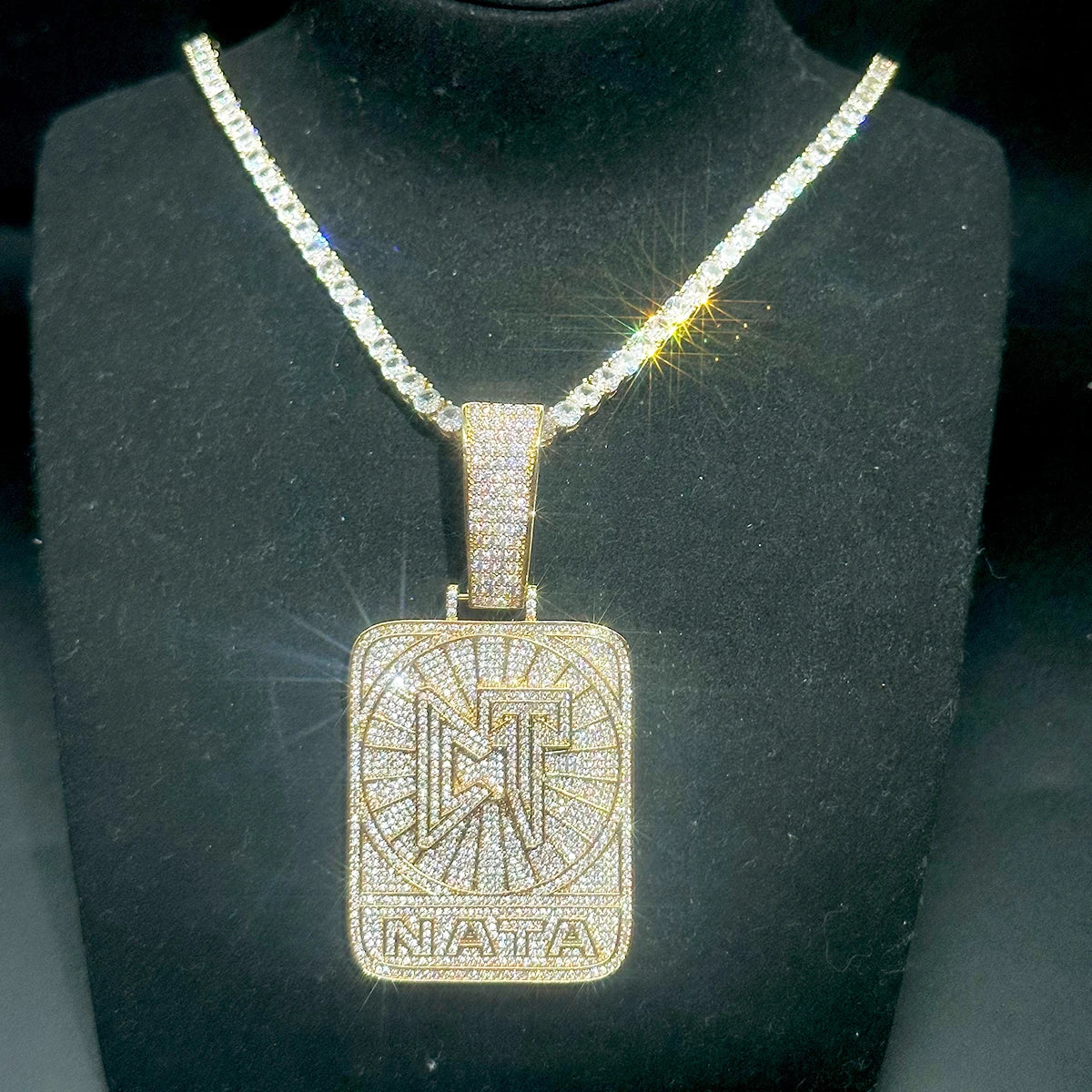 Iced Out CT NATA Necklace Pendant for Women Real Gold Plated Hip Hop Jewelry - DripVault