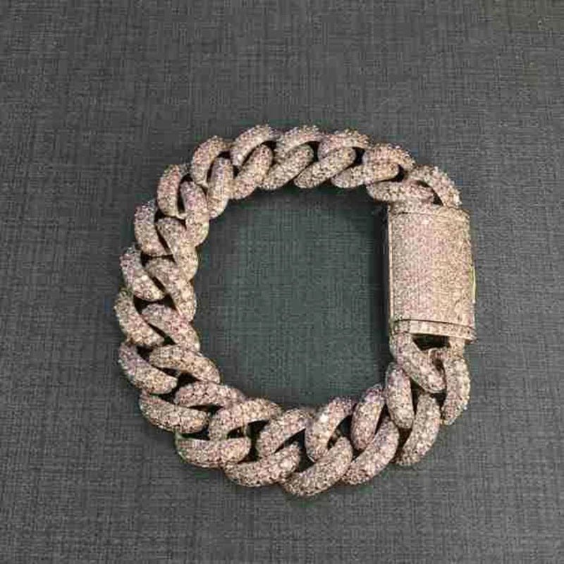 Hip Hop 5A+ CZ Stone Paved Bling Iced Out 18mm Solid Round Cuban Miami Link Chain Bracelets Necklaces for Men Rapper Jewelry - DripVault