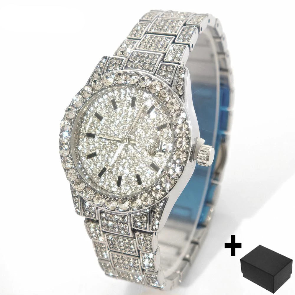 Hot Fashion Gold Watches Women Luxury Stainless Steel Elegant Iced Diamond Jewelry Quartz Wristwatch Ladies - DripVault