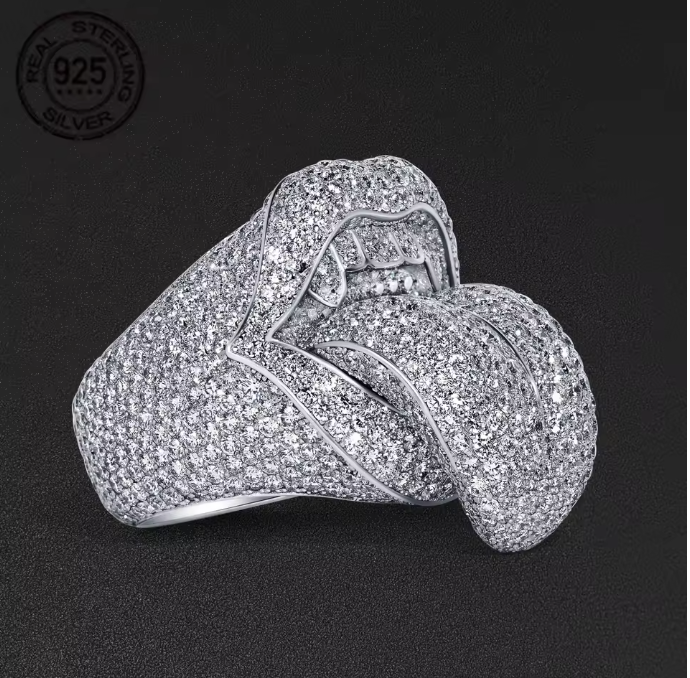 Exaggerated Death Kiss Ring for Men 925 Sterling Silver Hip Hop Style AAAAA+ - DripVault