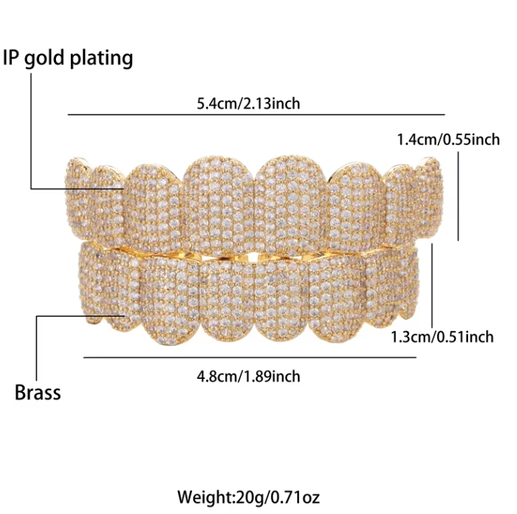 2026 Premium Grillz Set Micro Pave Full Cover Teeth Jewelry Top + Bottom 8x8 - DripVault
