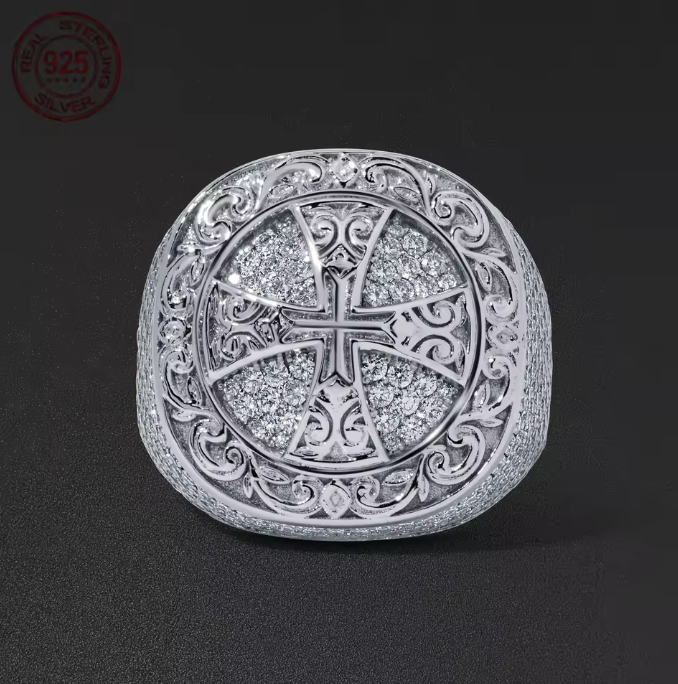 Noble 925 Sterling Silver Eternity AAAAA+ Cross Rings Vintage White Gold Plated - DripVault