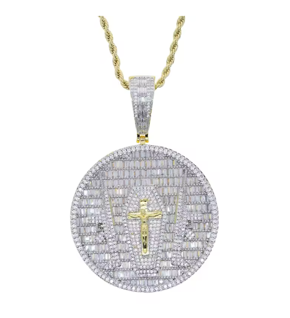 Hip Hop Bling Iced Out Gun Crucifix Jesus Round Pendants Necklace CZ 5A+ - DripVault