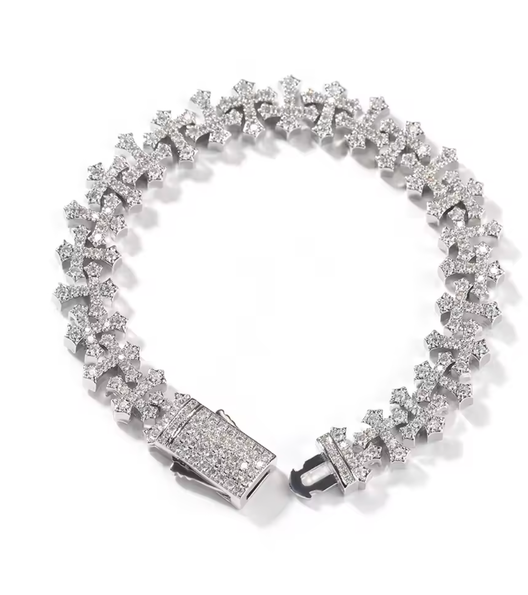 AAAAA CZ Bling Ice Out Hop Hip Small Cross Miami Cuban Chain Necklace Bracelet - DripVault