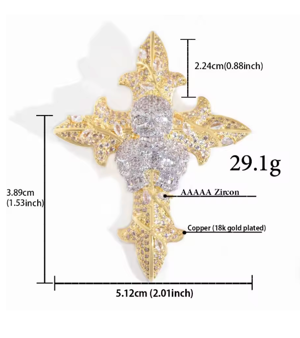 Skull Cross Hip Hop Pendant Necklace Gold Silver Color Chain CZ Rapper Jewelry - DripVault