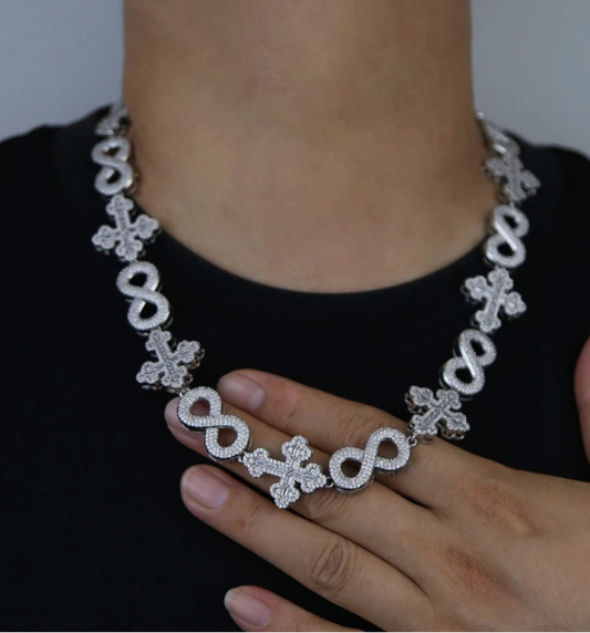 Iced Out Infinity Cross Necklace for Men Women Silver Color Prong Setting AAAAA+ CZ - DripVault