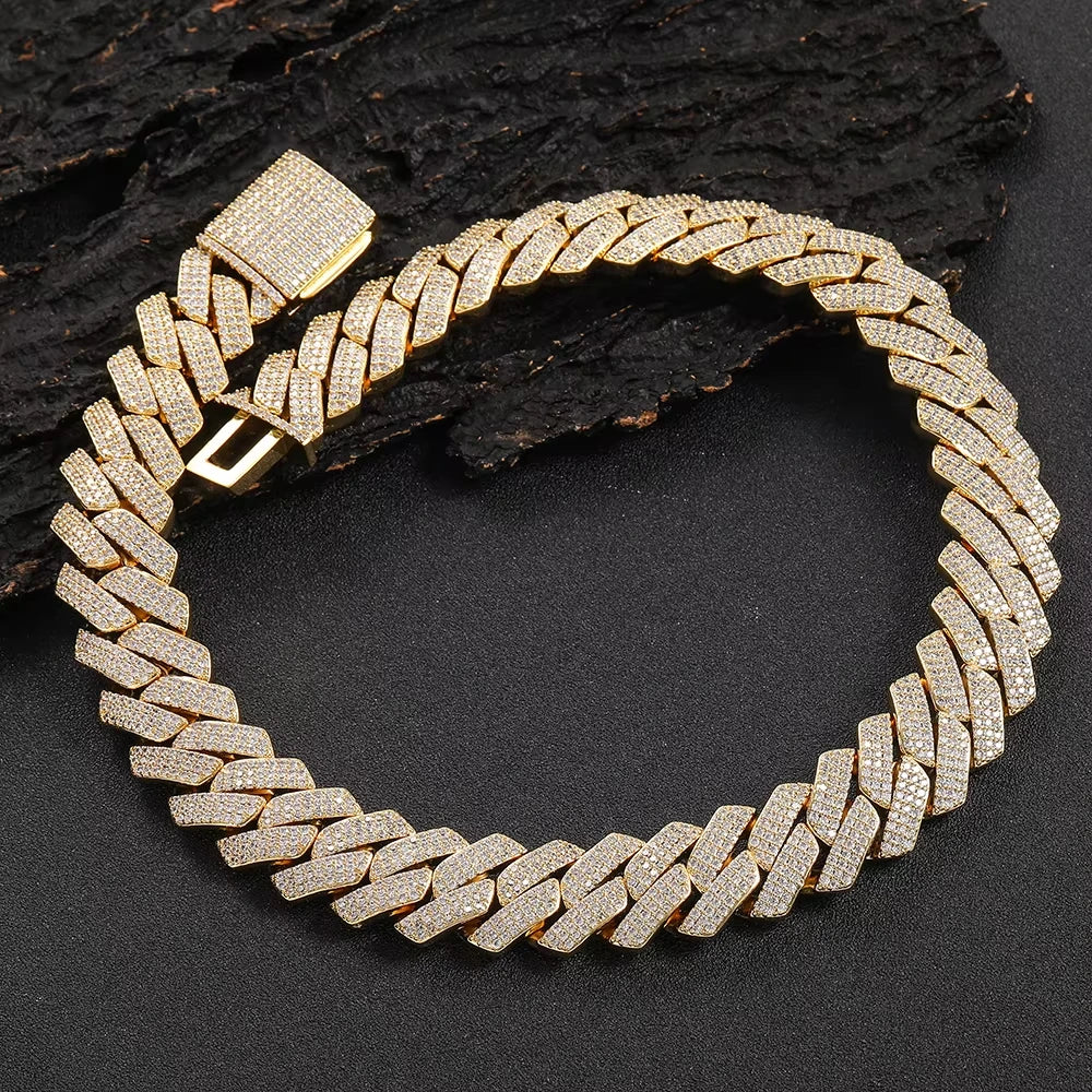 Hip Hop Jewelry 14mm Thick Cuban Link Chain Crystal Miami Gold Silver Two Color Iced Out CZ Cuban Chain Necklace - DripVault