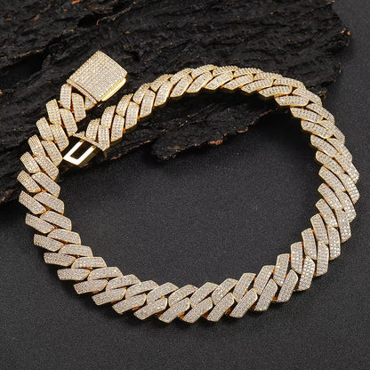 Hip Hop Jewelry 14mm Thick Cuban Link Chain Crystal Miami Gold Silver Two Color Iced Out CZ Cuban Chain Necklace - DripVault