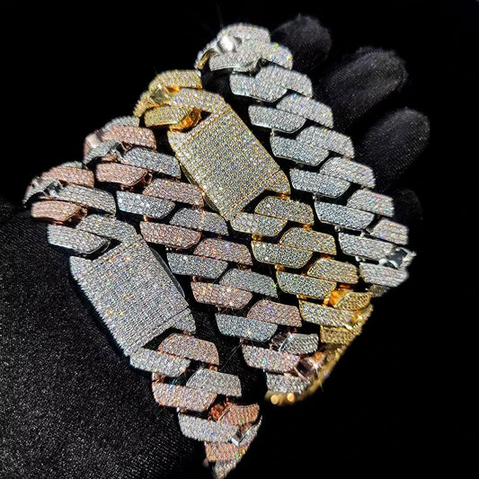 Hip Hop Jewelry 14mm Thick Cuban Link Chain Crystal Miami Gold Silver Two Color Iced Out CZ Cuban Chain Necklace - DripVault