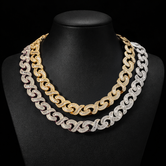 12mm Infinity Chain Baguette Cuban Necklace Cubic Zirconia Micropave Charm Jewelry Women Accessories Gifts - DripVault