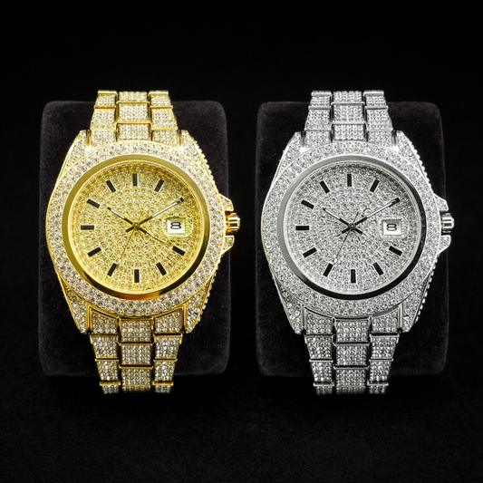 Full Diamond Watches for Men Luxury Fashion Silver Iced Out Quartz Wristwatch Hip Hop Street Style Bling Watch Man - DripVault