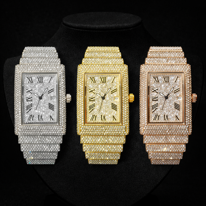 Gold Men's Watches Rectangle Dial Luxury Diamond Fashion Big Wristwatches Luminous Point Iced Quartz Watch For Men - DripVault