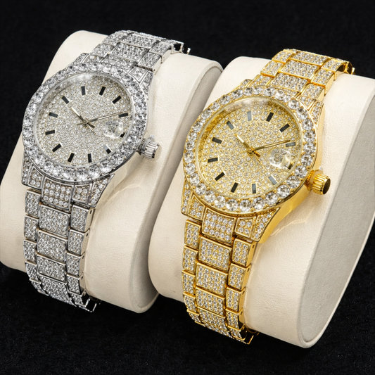 Hot Fashion Gold Watches Women Luxury Stainless Steel Elegant Iced Diamond Jewelry Quartz Wristwatch Ladies - DripVault