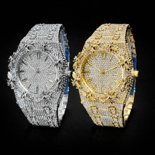 Men's Watches Thorn Crown Quartz Wristwatch Fashion Hip Hop Ice Crystal Watch Men Luxury Business Quartz Wristwatch - DripVault