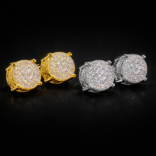 Luxury Gold Color Round CZ Stud Earrings Hip Hop Zircon Stud Earrings Piercing Ear Accessories Hiphop Trend Jewelry - DripVault