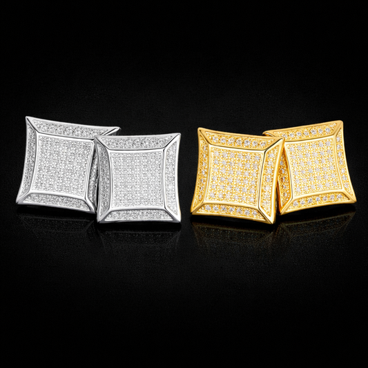 15MM Big Square Men Stud Earring Gold Color Full Cubic Zircon Screw Back Earrings Hip Hop Jewelry for Women - DripVault