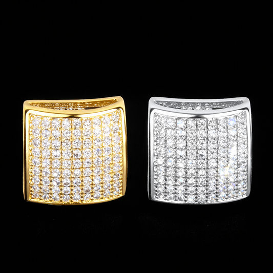 12MM Square Men Women Stud Earring Gold Color Iced Cubic Zircon Screw Back Earrings Hip Hop Jewelry - DripVault