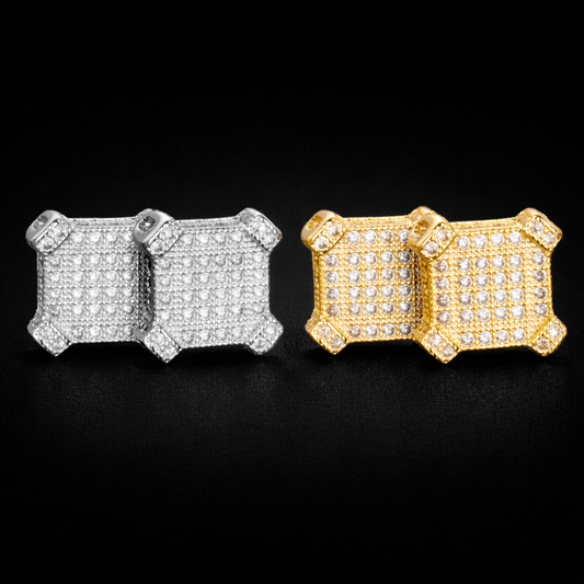 10MM Square Stud Earring Gold Color Charm Screw Back Full AAAA Zircon Women Men's Fashion Earrings Hip Hop Jewelry - DripVault