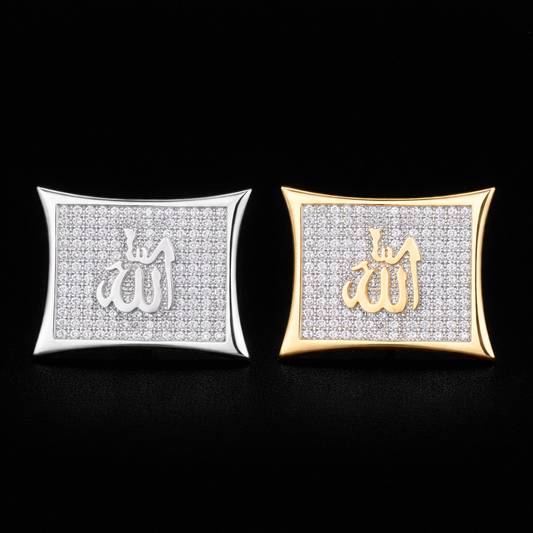 Religious Allah Gold Color Arabic Earrings Iced Cubic Zirconia Stud Earring Men's Hip Hop Jewelry For Friend Gift 15mm - DripVault
