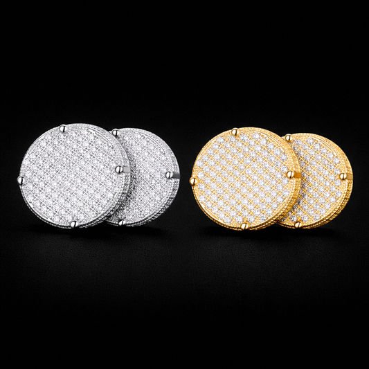 14MM Gold Color Big Round Stud Earring AAAAA Cubic Zircon Screw Back Men's Earrings Fashion Hip Hop Jewelry - DripVault