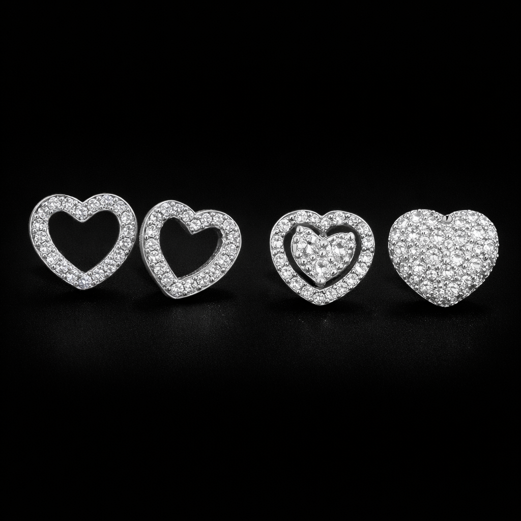 Loving Heart Zirconia Stud Earrings For Women Girls Silver Color Metal Crystal Ears Accessories Wedding Jewelry Gifts - DripVault