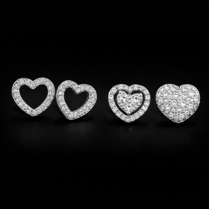 Loving Heart Zirconia Stud Earrings For Women Girls Silver Color Metal Crystal Ears Accessories Wedding Jewelry Gifts - DripVault
