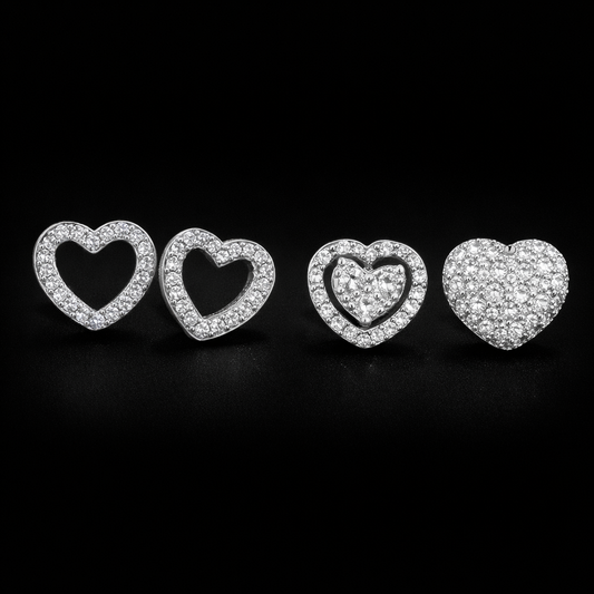 Loving Heart Zirconia Stud Earrings For Women Girls Silver Color Metal Crystal Ears Accessories Wedding Jewelry Gifts - DripVault