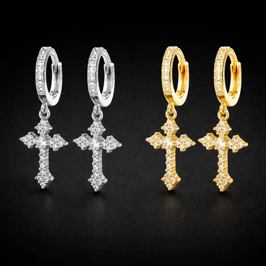 2Pcs Men's Punk Cross Earrings for Women Men Classic Shiny Rhinestone Ear Buckle Earring Fashion Hiphop Party Jewelry - DripVault
