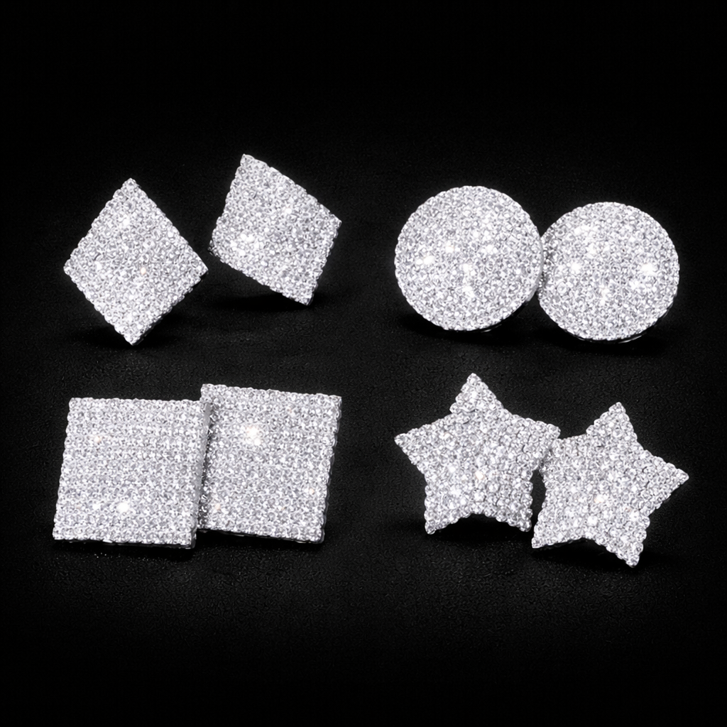 New Sparkling Crystal Heart Stud Earrings for Women Bijoux Geometric Big Square Full Rhinestones Earrings Wedding Jewelry - DripVault