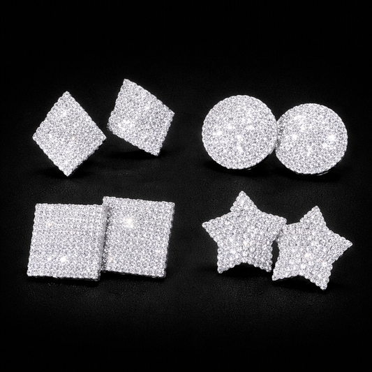New Sparkling Crystal Heart Stud Earrings for Women Bijoux Geometric Big Square Full Rhinestones Earrings Wedding Jewelry - DripVault
