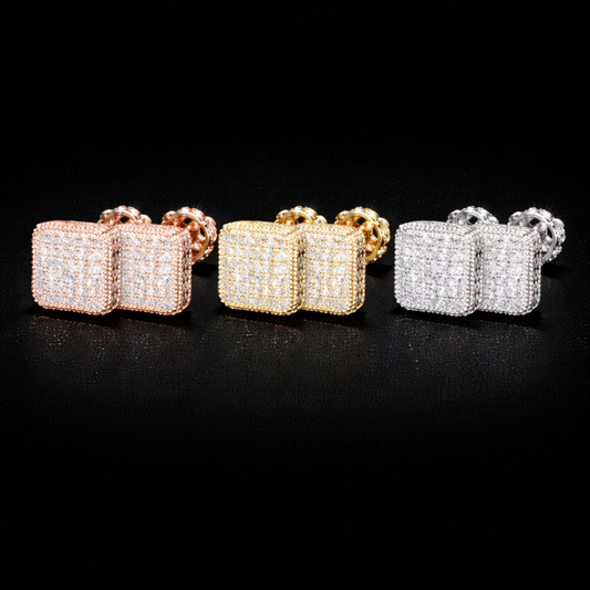 Trendy Square Stud Earrings Lady Full Bling Iced Out Brilliant CZ Jewelry Fashion Women's Earrings - DripVault