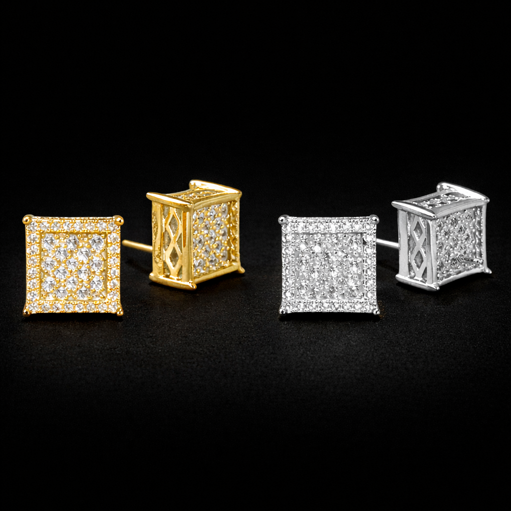 Stylish Square Shape Stud Earrings Female Luxury Gold Color/Silver Color Bright CZ Accessories Shining Fashion Jewelry - DripVault