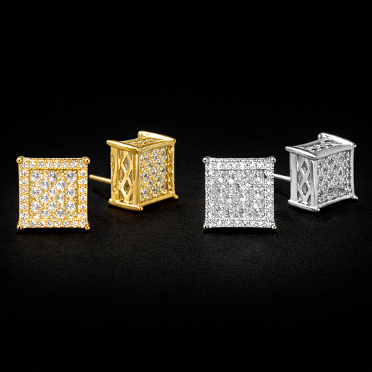 Stylish Square Shape Stud Earrings Female Luxury Gold Color/Silver Color Bright CZ Accessories Shining Fashion Jewelry - DripVault