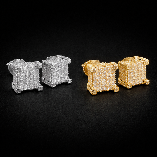 Iced Out Micro Pave CZ Stone Square Stud Earring Hip Hop Rock Jewelry Earrings For Women Men - DripVault