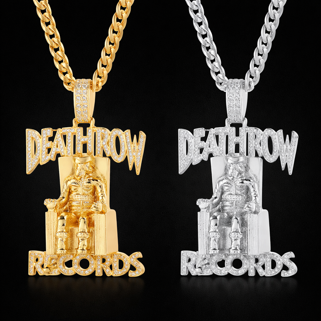 Hip Hop DEATHROW RECORDS Prisoner Necklace Rhinestones Pendant with Rope Chain - DripVault