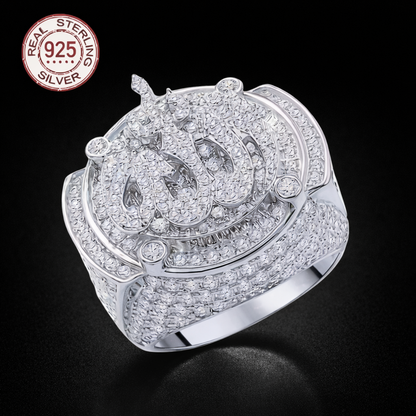14K White Gold Plated Over 925 Sterling Silver Ring Allah God Muslim Islamic - DripVault