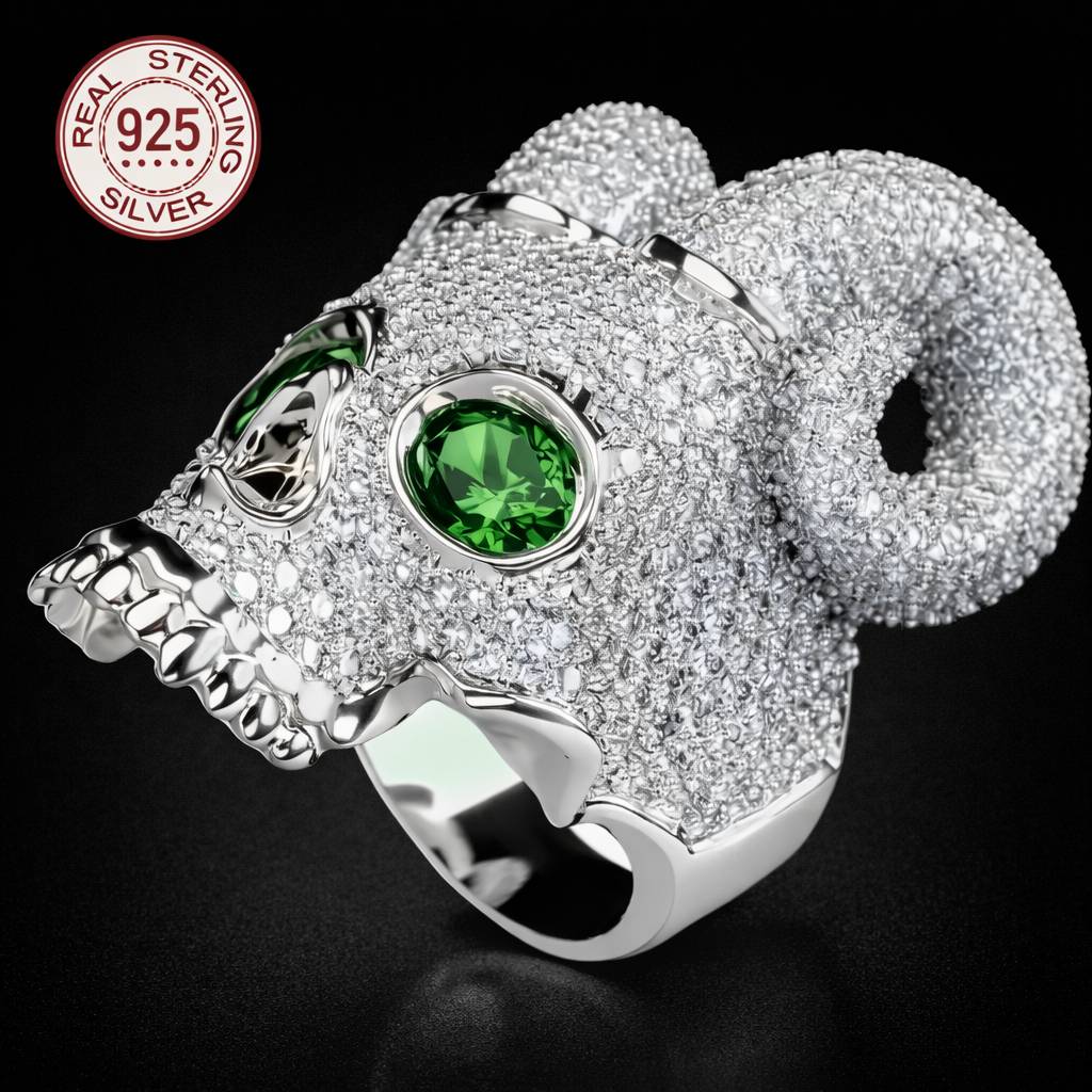 Vintage Gothic Skull Horn Ring Bezel Cluster 925 Sterling Silver Rings - DripVault