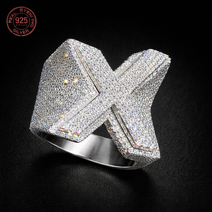 Fully Iced Out Initial X Diamond Letter Rings For Men Luxury 925 Sterling Silver - DripVault