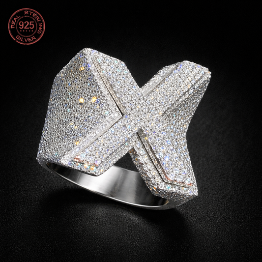 Fully Iced Out Initial X Diamond Letter Rings For Men Luxury 925 Sterling Silver - DripVault