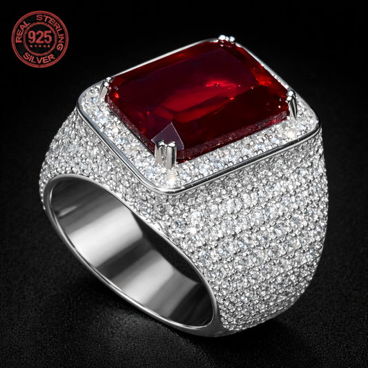 2026 New Arrival Luxury 925 Sterling Silver Rings Red Zircon Stone - DripVault
