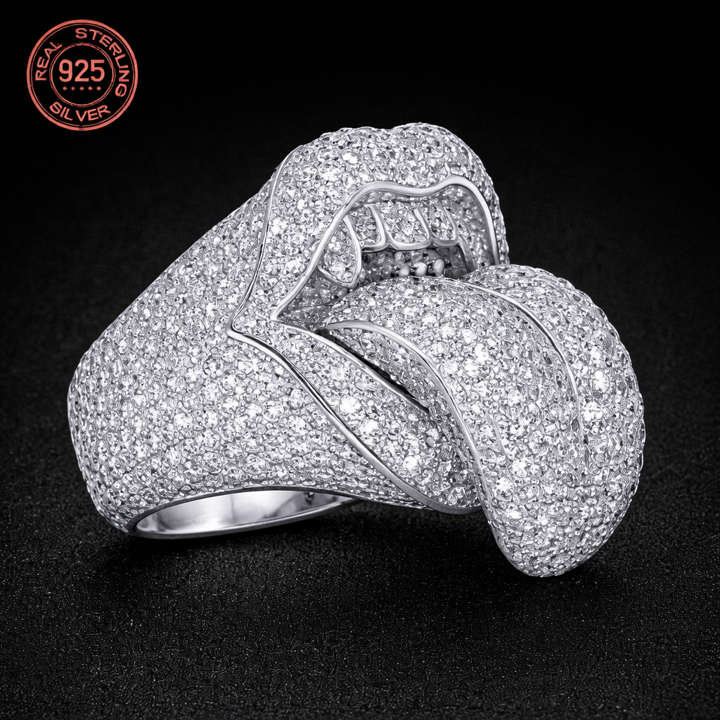 Exaggerated Death Kiss Ring for Men 925 Sterling Silver Hip Hop Style AAAAA+ - DripVault