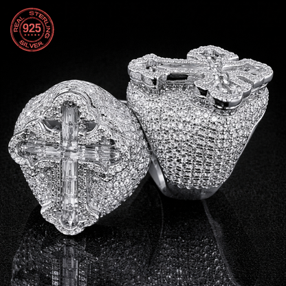 Fashion Design Brilliant 925 Silver Cross Ring Shiny Zircon Inlay Iced Out - DripVault