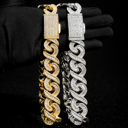 Bubble Letter 20MM Baguette Choker Necklace for Men 8 Cuban Link Chain Micro Pave Cubic Zirconia Hip Hop Jewelry - DripVault