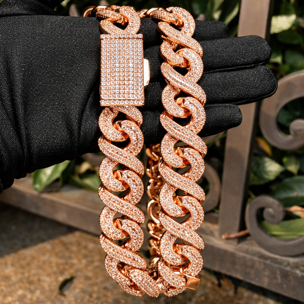 Bubble Letter 20MM Baguette Choker Necklace for Men 8 Cuban Link Chain Micro Pave Cubic Zirconia Hip Hop Jewelry - DripVault