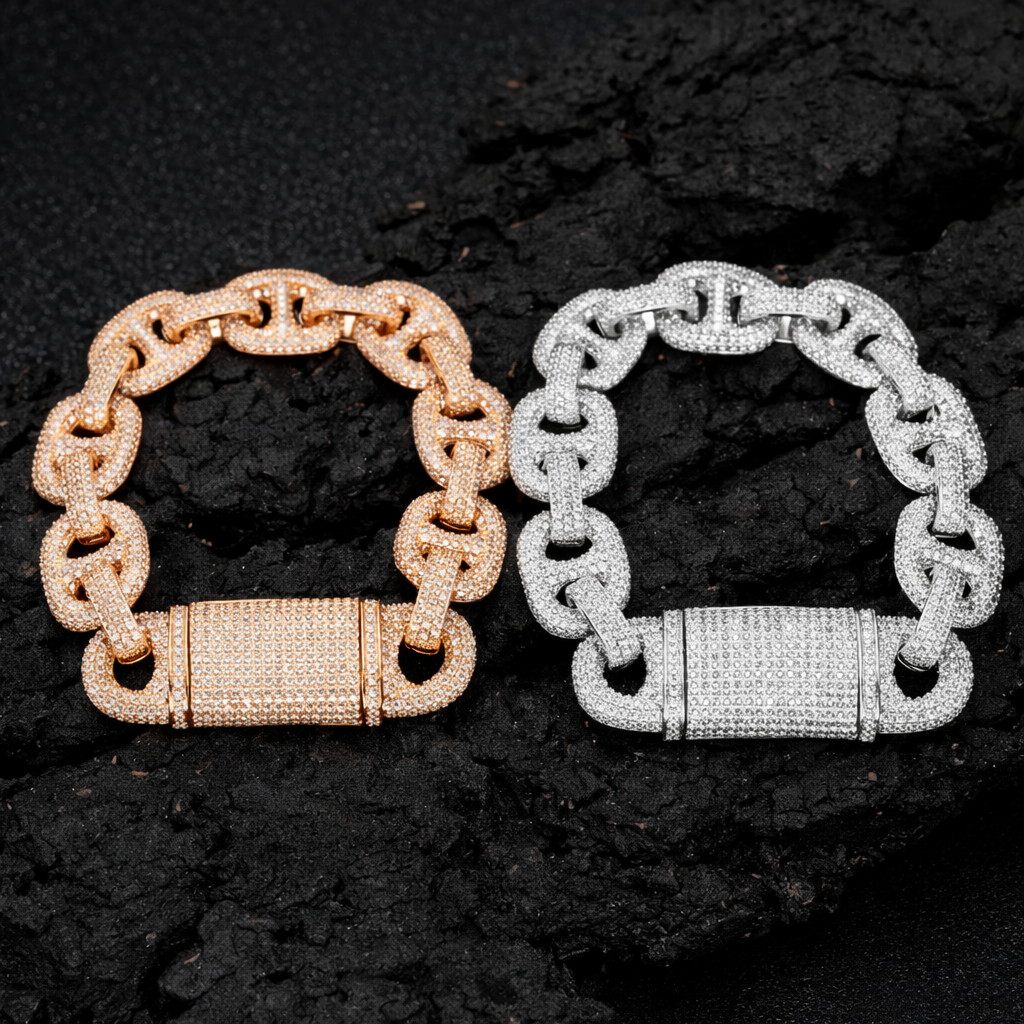 European American Hip Hop 16mm Pig Nose Bubble Cuban Chain Zircon Kevlar Natural Stone Bracelet Cross-border Jewelry Hot Selling - DripVault